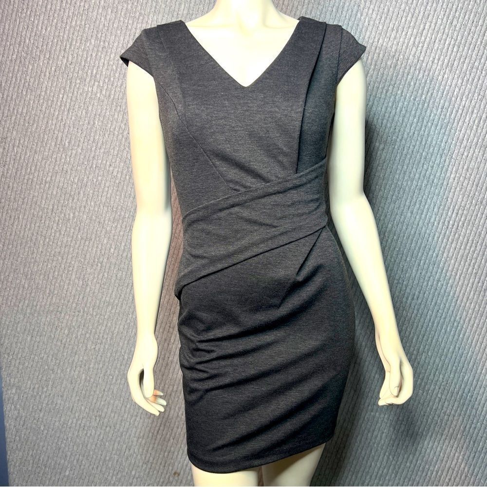 Bar III Sheath Dress Womens S Gray Ruched Stretch Cap Sleeve NWT